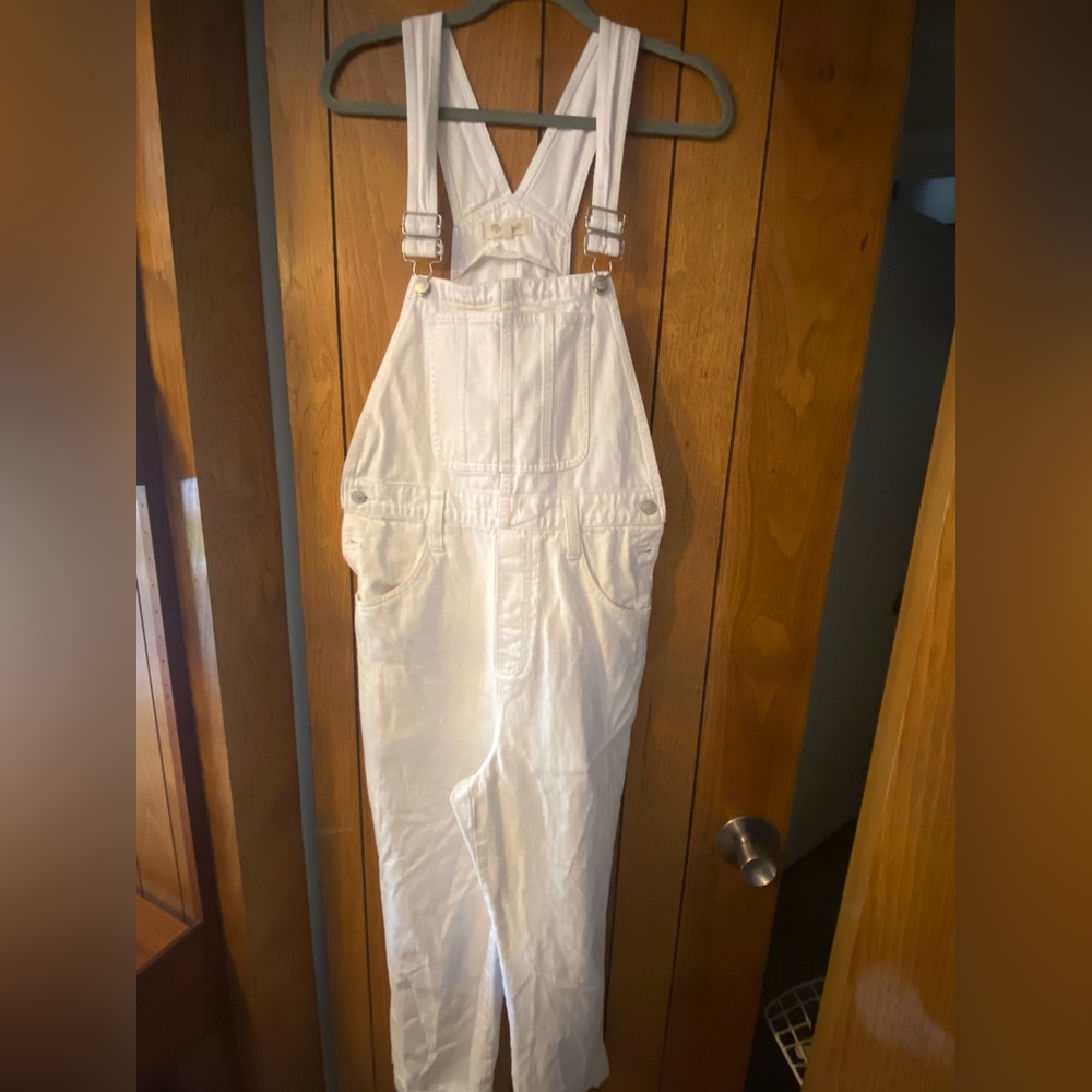 Madewell white denim overalls. Size Medium.